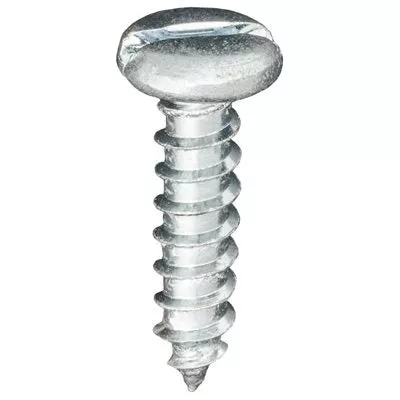 Au-ve-co 1382 Tapping Screw, #14 Thread, 1 in OAL, Slotted Pan Head, Bright Zinc Chromate
