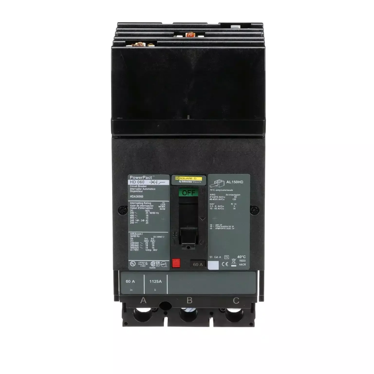Square D HDA36060 I-Line Plug-In Breaker 60A 3-Pole 600V