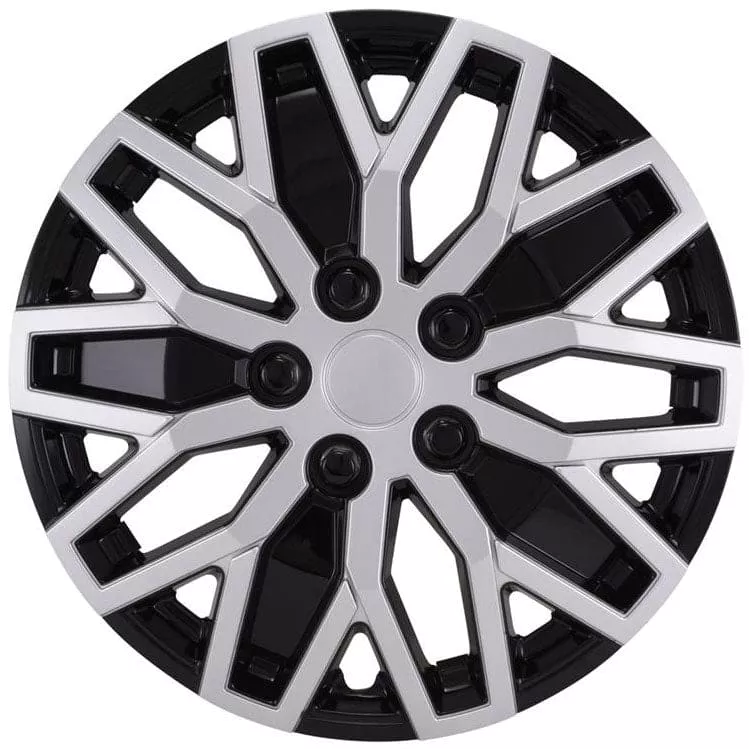Universal Style 16" 2 Tone Black / Silver Replacement Hubcaps 1051-16SB