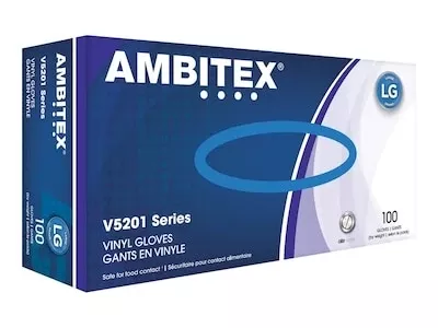 V5201 Series Large Powder-free Clear Vinyl Gloves, 100 Count Box
