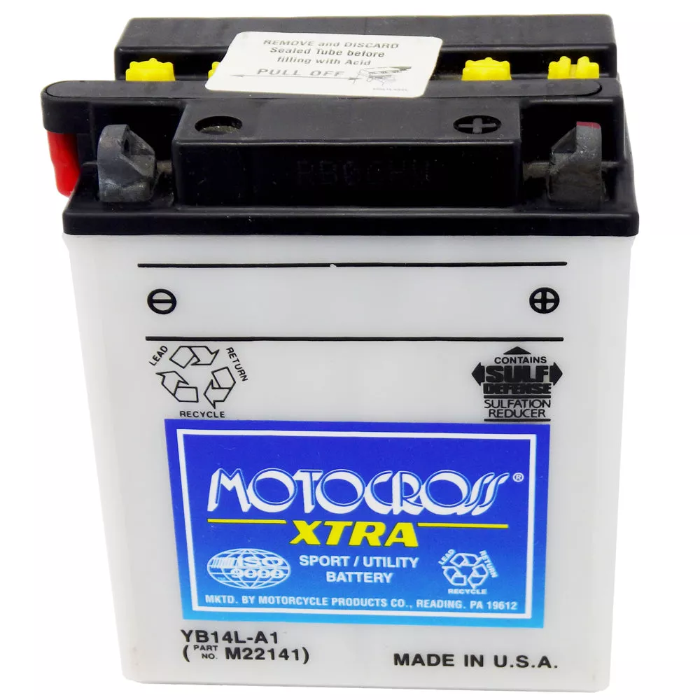 YB14L-A1 High Perf Conv 12V MC Battery, Dry Charged 14 AH, M22141